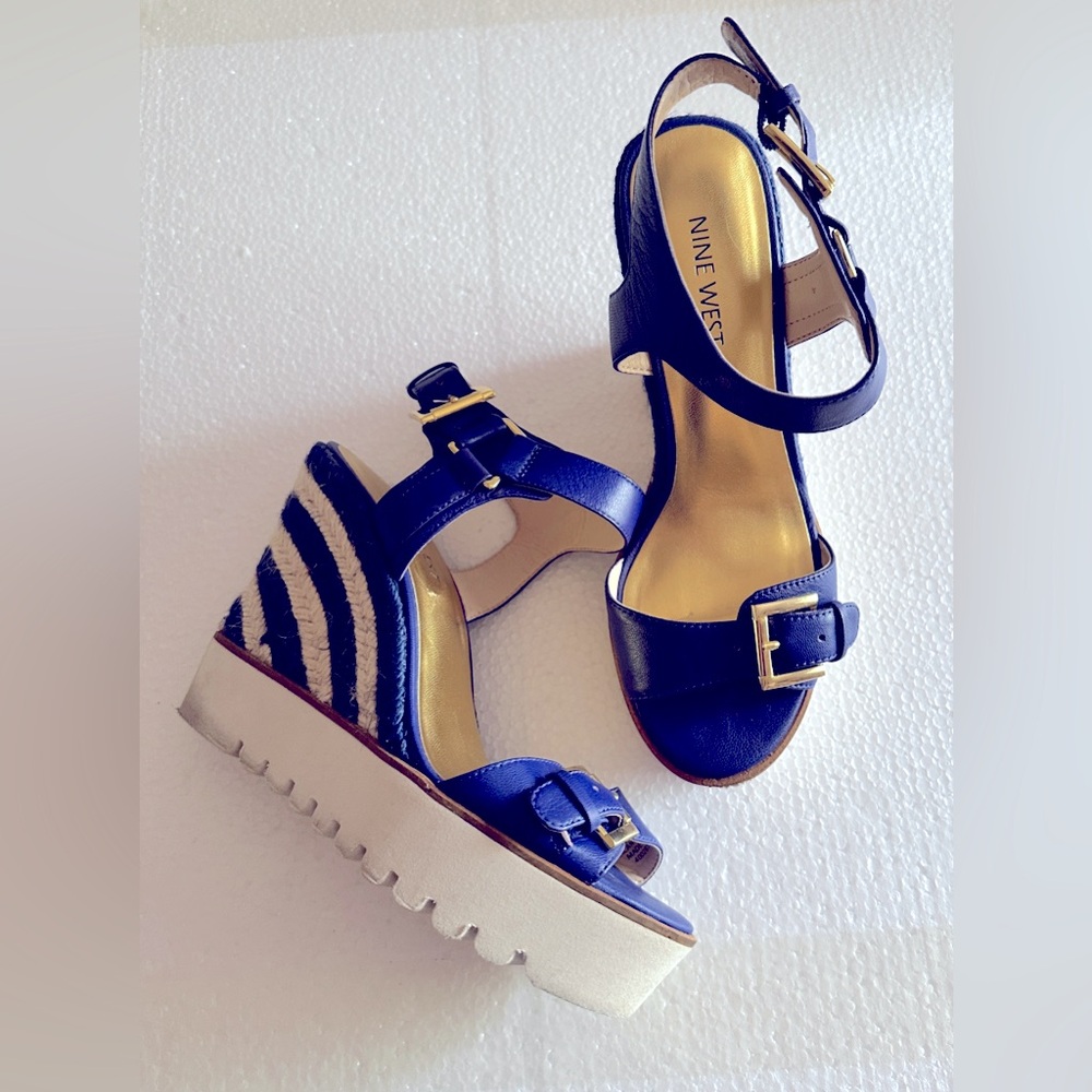 Nine West Blue Leather Wedges